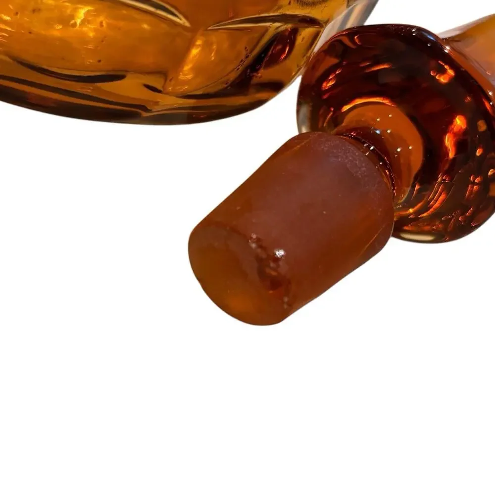 Vintage Empoli Italy Wide Panel Ribbed Glass Decanter & Stopper Amber*
